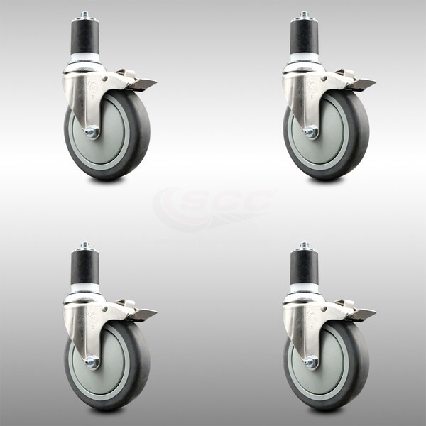 Service Caster 5 Inch 316SS Thermoplastic Rubber Swivel 1-3/4 Inch Stem Caster Set Lock Brake SCC-SS316TTLEX20S514-TPRB-134-4 - main